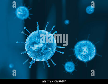 Virus, Grippe, mit Blick auf ein Virus unter einem Mikroskop, ansteckende Krankheit Stockfoto