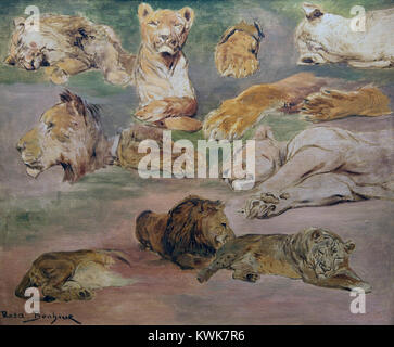 Lions von Rosa Bonheur geboren Marie-Rosalie Bonheur, (1822-1899), französischer Maler der Tiere Stockfoto