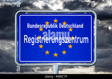 Zeichen der Bundesrepublik Deutschland Meldestelle, symbolische Foto Schild Bundesrepublik Deutschland Registrierungszentrum, Symbolfoto Stockfoto