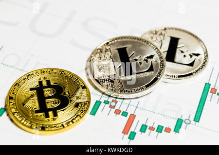 Bitcoin und litecoin ist eine moderne Art der Austausch und das crypto Währung ist ein bequemes Zahlungsmittel in der Finanziellen Stockfoto
