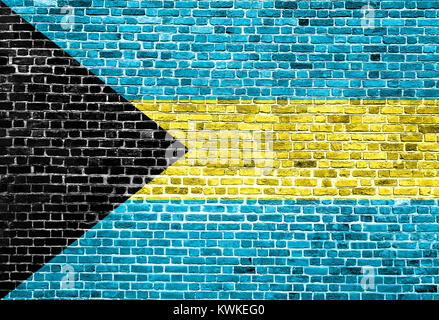 Flagge der Bahamas auf Wand gemalt, Hintergrund Textur Stockfoto