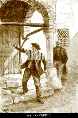 Eine Illustration von George Roux für Jules Verne's The Wonderful Adventures of Captain Antifer, die maritime Entdeckungen und Abenteuer zeigt und Vernes phantasievolle Geschichten und Roux's detaillierte Kunst hervorhebt. Stockfoto