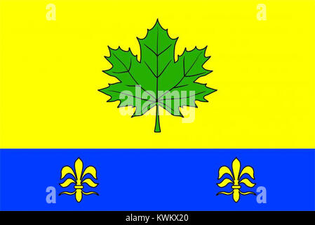 Die Flagge von Javorník im Bezirk Ústí nad Orlicí in der Tschechischen Republik symbolisiert das lokale Erbe und die Identität der Stadt und repräsentiert ihren regionalen Stolz und ihre historische Bedeutung. Stockfoto