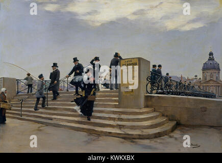 Jean Béraud A windiger Tag auf der Pont des Arts Stockfoto