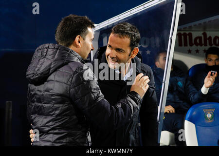 Asier Garitano Trainer von Leganes FC Javier Calleja Trainer von Villerreal CF in Aktion während der Copa del Rey Match zwischen Leganes FC vs Villerreal CF am Städtischen de Butarque Stadion in Madrid, Spanien, 4. Januar 2018. Stockfoto