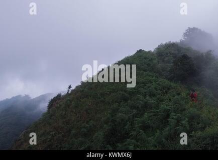 Schönen natürlichen Sonnenuntergang Sonnenaufgang über Khao Mokoju Gipfel Mokoju Berg, Mae Wong Nationalpark, Thailand. Stockfoto