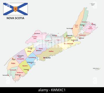 Nova Scotia administrative und politische Vektorkarte mit Fahne Stock Vektor