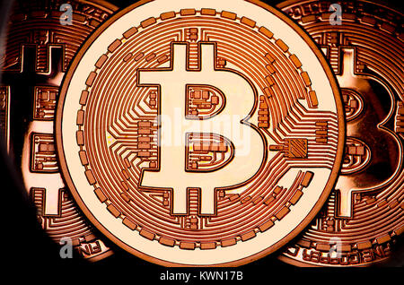 Bitcoin cryptocurrency/payment System (Kupfer Bitcoin Commemorative Runde .999 Bullion) elektronische Währung Stockfoto