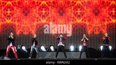 Die amerikanische junge Band und Vocal group Backstreet Boys durchführen, ein Live Konzert in der barclaycard Britische Sommerzeit Festival im Hyde Park in London 2014. De 06.07.2014. Stockfoto