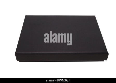 Isolierte geschlossen schwarz Geschenkbox mit Deckel. Stockfoto