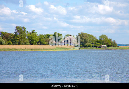 Reetgedeckte Haus auf der Aaler Bodden", Landschaft in Wustrow, Fishland, Mecklenburg-Vorpommern, Ostsee, Deutschland, Europa Stockfoto