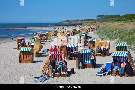 Menschen auf Liegen am Strand von Wustrow, Fishland, Mecklenburg-Vorpommern, Ostsee, Deutschland, Europa Stockfoto