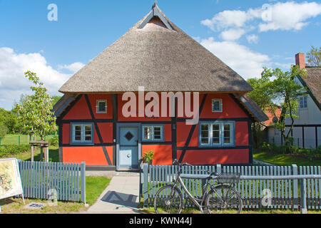 Fishland Haus, Fachwerk und strohgedeckte Haus in Wustrow, denkmalgeschützte, aufgeführt, Fishland, Mecklenburg-Vorpommern, Ostsee, Deutschland Stockfoto