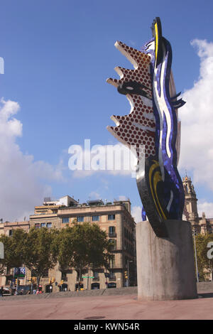 El Cap de Barcelona Skulptur von Roy Lichtenstein Barcelona Spanien Stockfoto