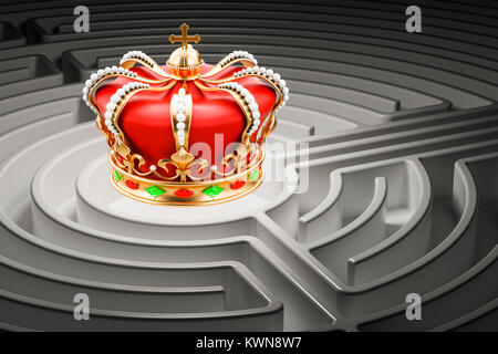 Royal Crown im Labyrinth Labyrinth, 3D-Rendering Stockfoto