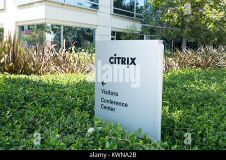 Beschilderung mit Logo im Silicon Valley Sitz des Cloud Computing und Virtualisierung Unternehmen Citrix, Santa Clara, Kalifornien, 17. August 2017. Stockfoto