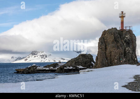 Leuchtturm; Arctowski Forschungsstation; Polnisch; King George Island; Antarktis Stockfoto