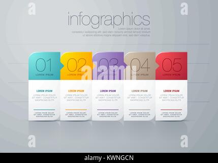 Vector Illustration modernen Infografik Diagramm mit Bars in verschiedenen Farben, Text und Symbole. Perfekt für Präsentation, Web und Diagramme Stock Vektor