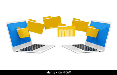 Laptop Daten übertragen von isolierten Stockfoto