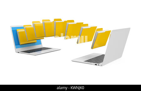 Laptop Daten übertragen von isolierten Stockfoto