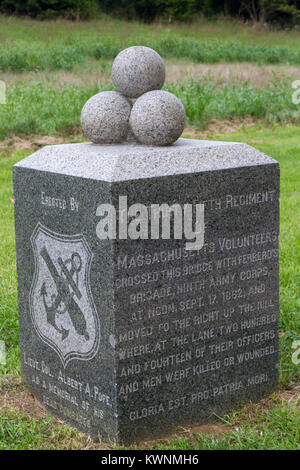 Die 35Th Massachusetts Volunteer Infantry Denkmal, in der Nähe von Burnside Bridge, Antietam National Battlefield, Maryland, USA. Stockfoto