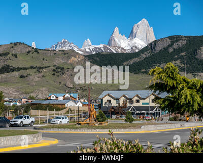 Ausblick auf den Mt. Fitzroy, Nationalpark Los Glaciares; von der Stadt von El Chaltén, Chile Stockfoto