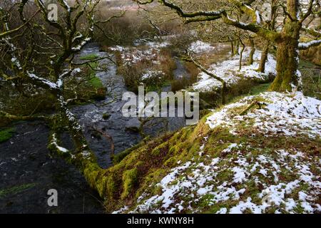 River Loughor in der Nähe seiner Quelle im Winter Black Mountain Brecon Beacons National Park Fforset Fawr Geopark Carmarthenshire Wales UK Stockfoto