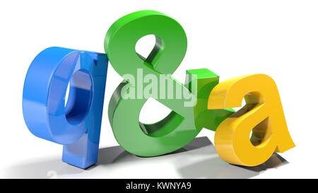 Q&A - Fragen und Antworten bunt Schreiben - 3D-Rendering Stockfoto