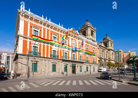 Bolivianischen Palast der Regierung (Palacio Quemado), offizielle Residenz des Präsidenten von Bolivien Stockfoto