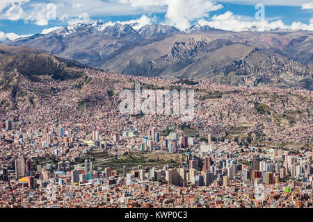 La Paz Panoramaaussicht, Bolivien. La Paz ist die höchste Hauptstadt der Welt. Stockfoto