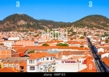 Sucre Panoramablick von der Kirche San Felipe Neri, Bolivien Stockfoto