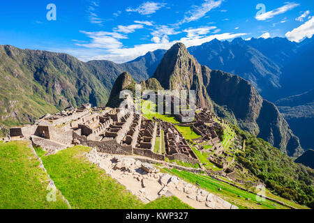 Blick auf die verlorene Inka-Stadt Machu Picchu in der Nähe von Cusco, Peru. Stockfoto