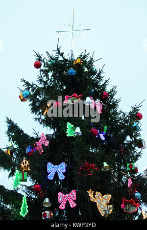 Großen Weihnachtsbaum auf dem Marktplatz vor dem Palast. Gatschina, Russland. Stockfoto