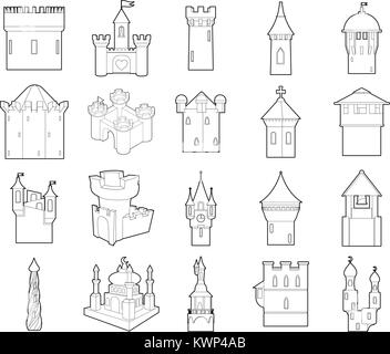 Schloss Icon Set, outline Style Stock Vektor