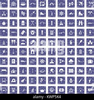 100 Urlaub Familie Icons Set grunge Sapphire Stock Vektor