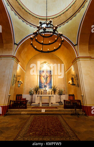 Altar und Decke detail, Mission Nuestra Señora de La Purisima Concepcion de Acuna (1731), San Antonio Missions National Historical Park, San Antoni Stockfoto