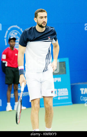 Pune, Indien. Am 4. Januar, 2018. Marin Cilic Kroatien in Aktion in einem Viertelfinale Spiel der Konkurrenz Singles bei Tata Open Maharashtra am Mahalunge Balewadi Tennis Stadium in Pune, Indien. Credit: karunesh Johri/Alamy leben Nachrichten Stockfoto