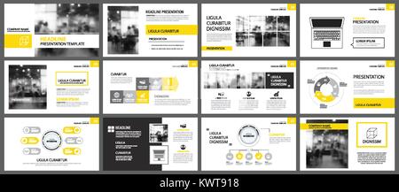 Gelbe Präsentation Vorlagen und Infografiken Elemente Hintergrund. Verwenden Sie für Business Jahresbericht, Flyer, Corporate Marketing, Prospekt, Werbung, Stock Vektor