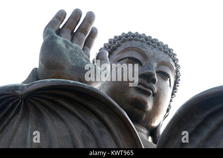 Nahaufnahme Detail von Tian Tan Buddha, oder Big Buddha, der höchste im Freien sitzend bronze Buddha in Lantau Island, Hong Kong, China. Stockfoto