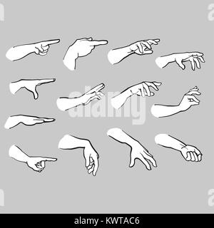 Hand zeigen. Von Hand skizziert. Saubere Konturen mit Hintergrund formen. Stock Vektor