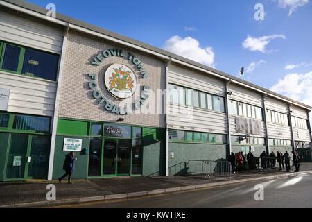 Allgemeine Ansicht der Eingang zu Huish Park home von Yeovil Town Football Club. 01. Jan 2018 Stockfoto