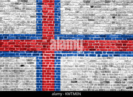 Flagge der Färöer auf die Wand gemalt, Hintergrund Textur Stockfoto