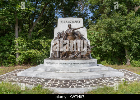 Die Alabama State Monument, Warfield Ridge, Gettysburg National Military Park, Gettysburg, Pennsylvannia, United States. Stockfoto