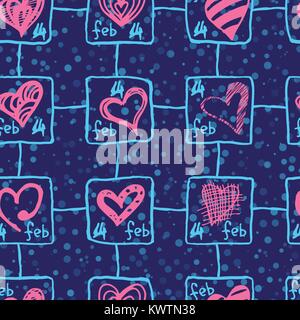 Retro Handskizzen Farbe nahtlose Hintergrund mit Herzen zum Valentinstag, Hochzeitstag. Vektorgrafiken Stock Vektor