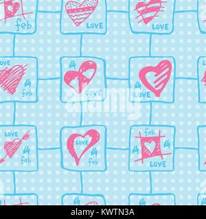 Retro Handskizzen Farbe nahtlose Hintergrund mit Herzen zum Valentinstag, Hochzeitstag. Vektorgrafiken Stock Vektor