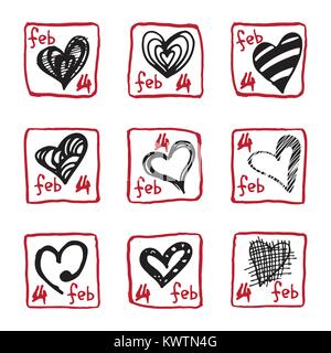 Satz von retro Hand gezeichnete Symbol für Valentines und Hochzeitstag Stock Vektor