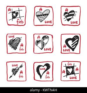 Satz von retro Hand gezeichnete Symbol für Valentines und Hochzeitstag Stock Vektor