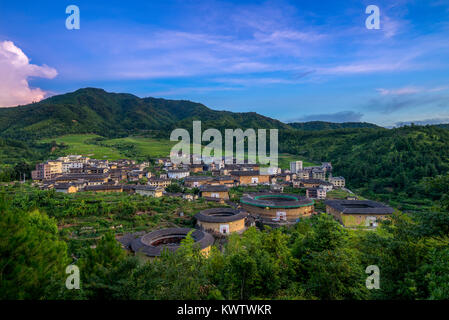 Luftaufnahme von Chuxi Tulou Cluster in Fujian, China Stockfoto