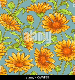 Ringelblume Blumen vector Farbe nahtlose Muster auf farbigen Hintergrund Stock Vektor