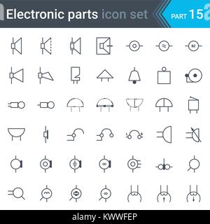 Elektrische und elektronische Schaltplan Symbole von Audio und Video Geräte einrichten Stock Vektor